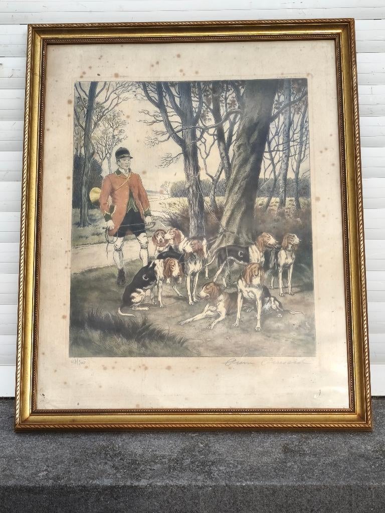 Gravure chasse à courre signe pierre pinsard, Enlèvement ou Envoi, Gravure