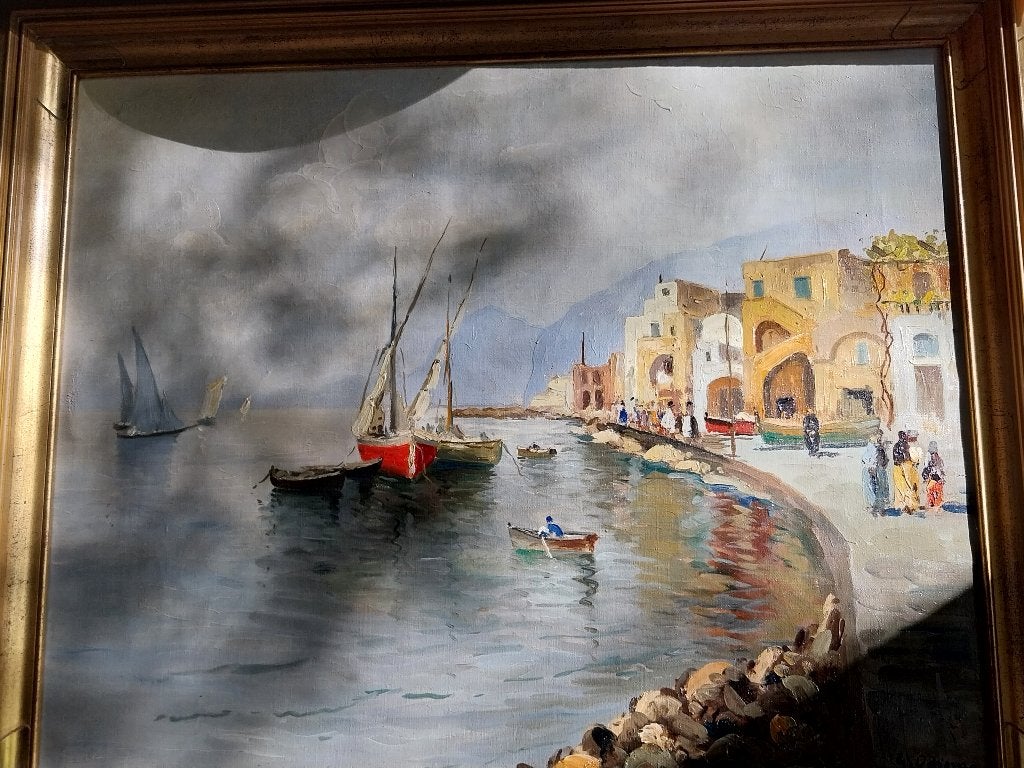 schilderij (marine), Antiek en Kunst, Ophalen, Maritiem / water, Doek, Gesigneerd