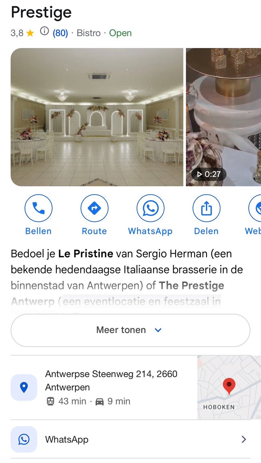Tegoedbon feestzaal Prestige Hoboken twv 3000 Euro, Tickets & Billets