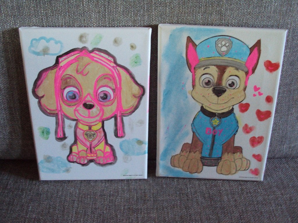 Set van  2 schilderijtjes Paw Patrol op canvas GRATIS !, Kinderen en Baby's, Ophalen of Verzenden