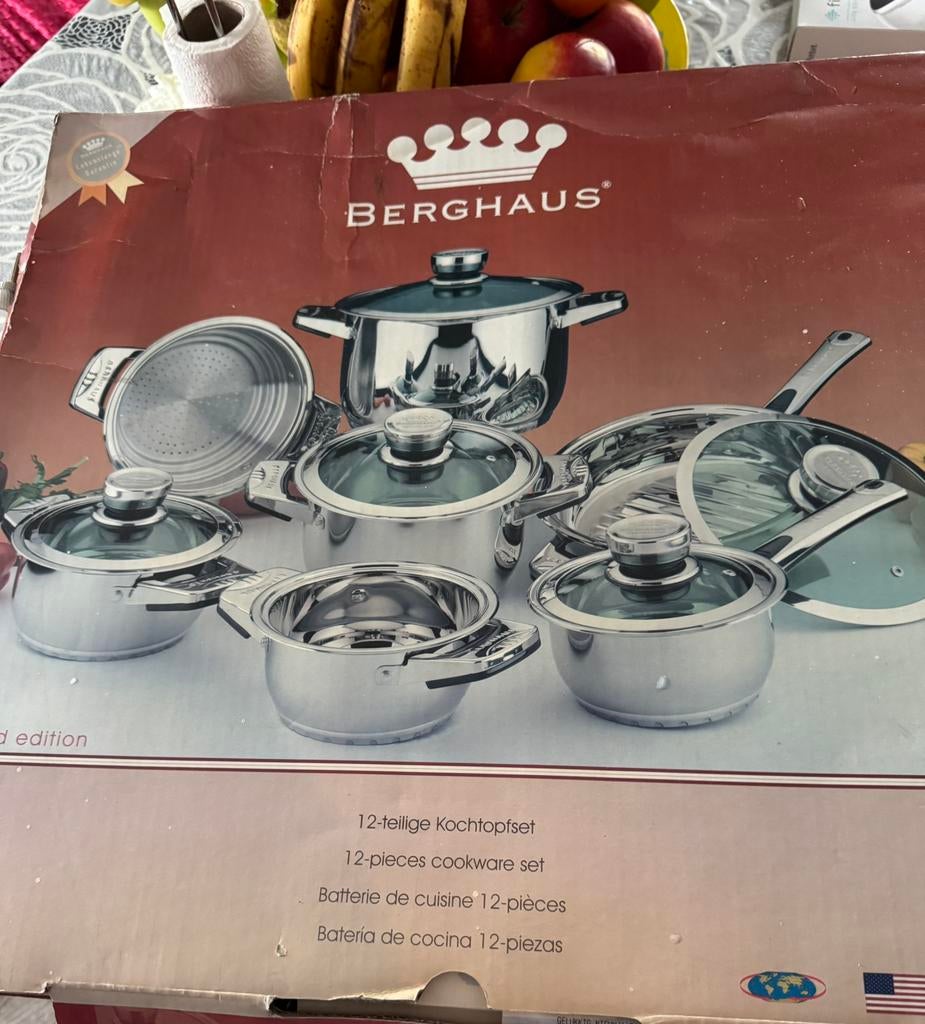 Batterie de cuisine BERGHAUS 12 pièces neuve, Neuf, Inox, Enlèvement, Plaque céramique
