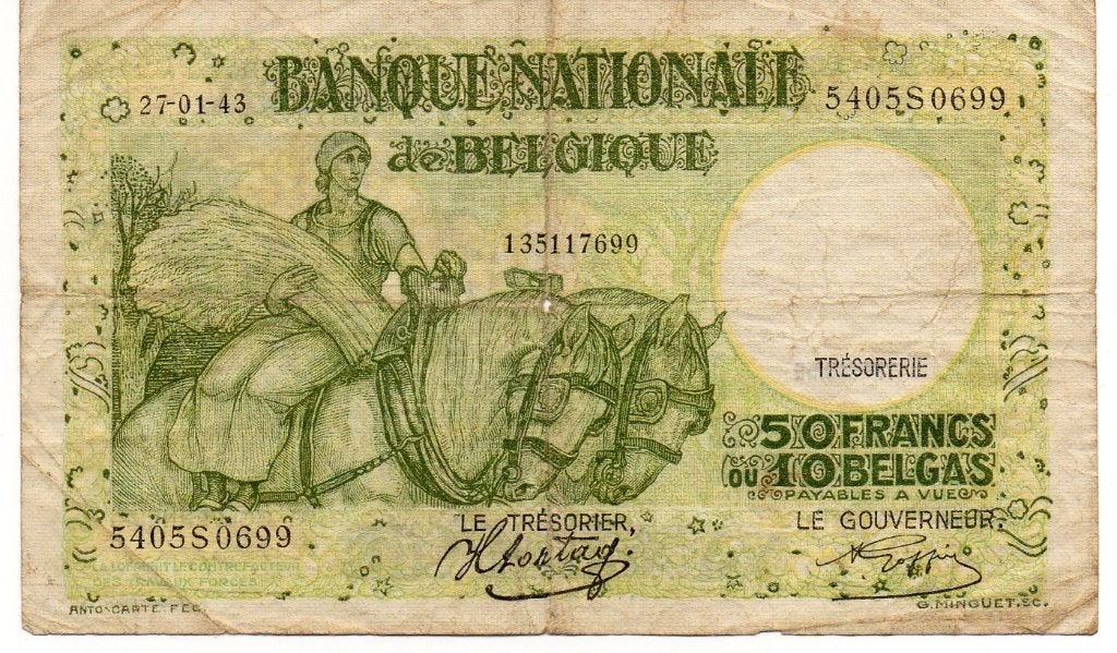 bankkiljet 50 BEF 10 belgas 27/01/1943, Timbres & Monnaies, Billets de banque | Belgique, Enlèvement ou Envoi, Billets en vrac