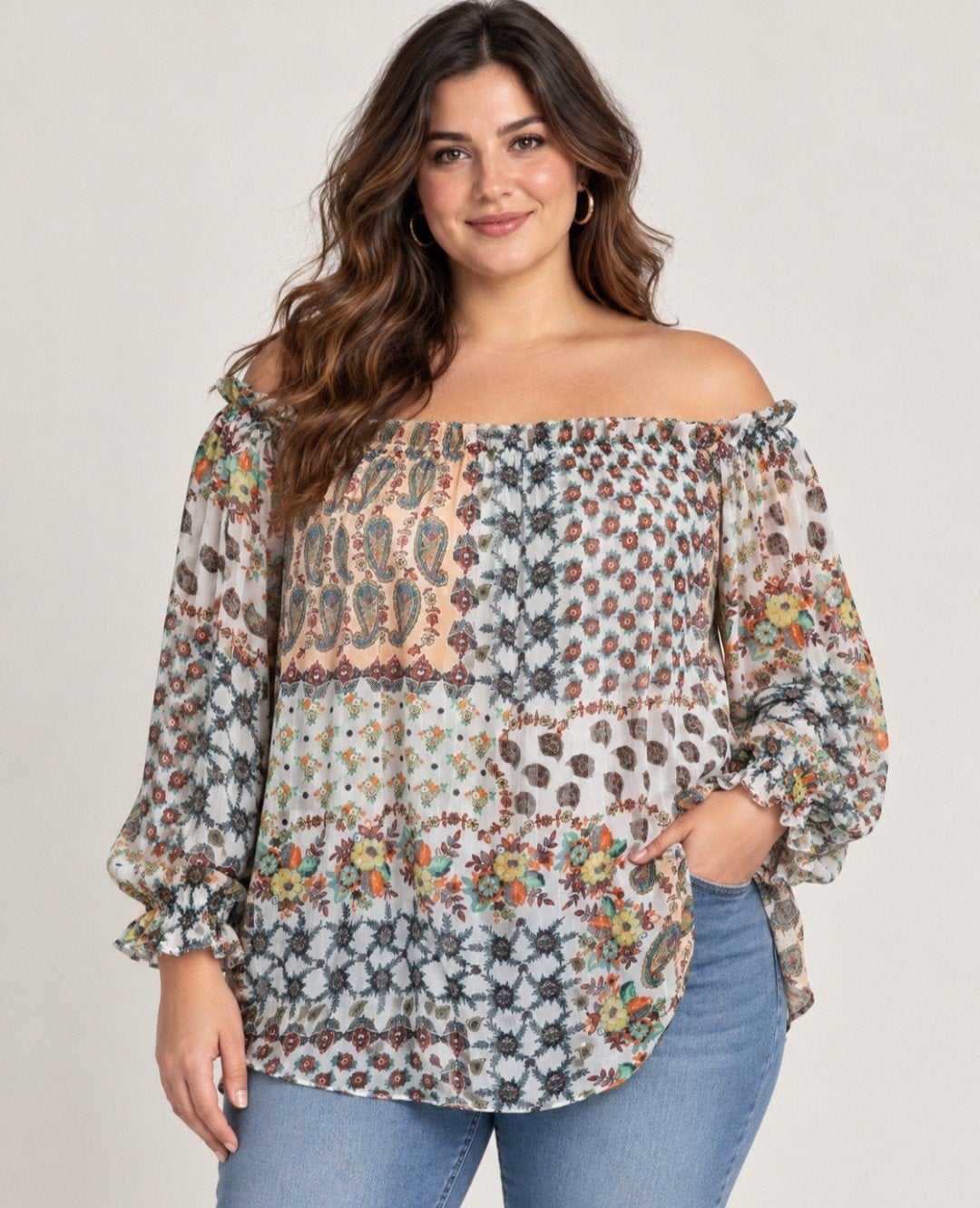 Chemise à épaules dénudées BEAURIVAGE PARIS Taille L/XL - Ex, Taille 42/44 (L), Enlèvement ou Envoi, Beige, BEAURIVAGE PARIS