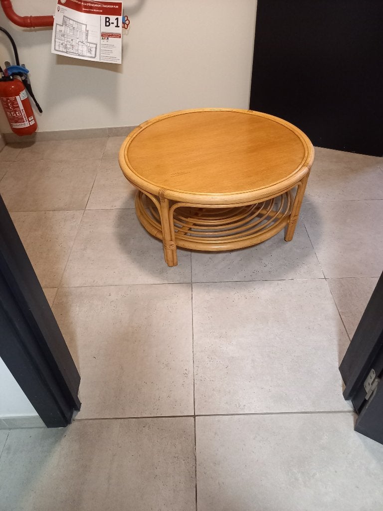 ronde rieten salontafel, Ophalen, Overige materialen, Gebruikt, 50 tot 100 cm