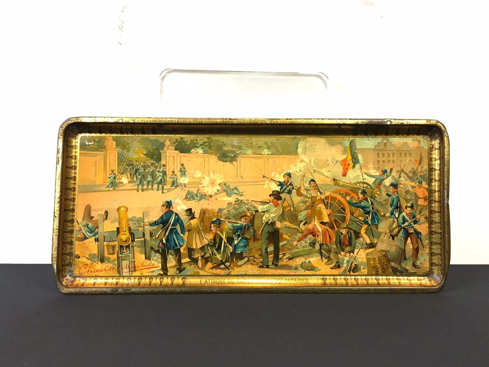 Antiek lithografisch "Chocolat Michiels" Reclame Plateau, Verzamelen, Ophalen of Verzenden, Gebruikt, Reclamebord