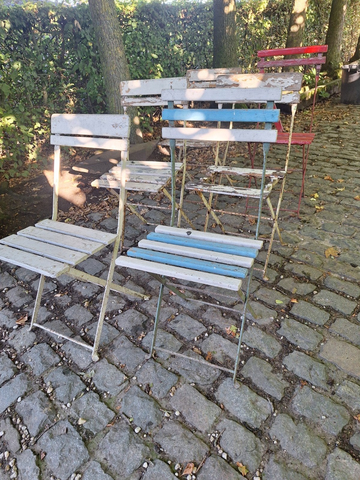 6 oude klapstoelen, Ophalen, Gebruikt