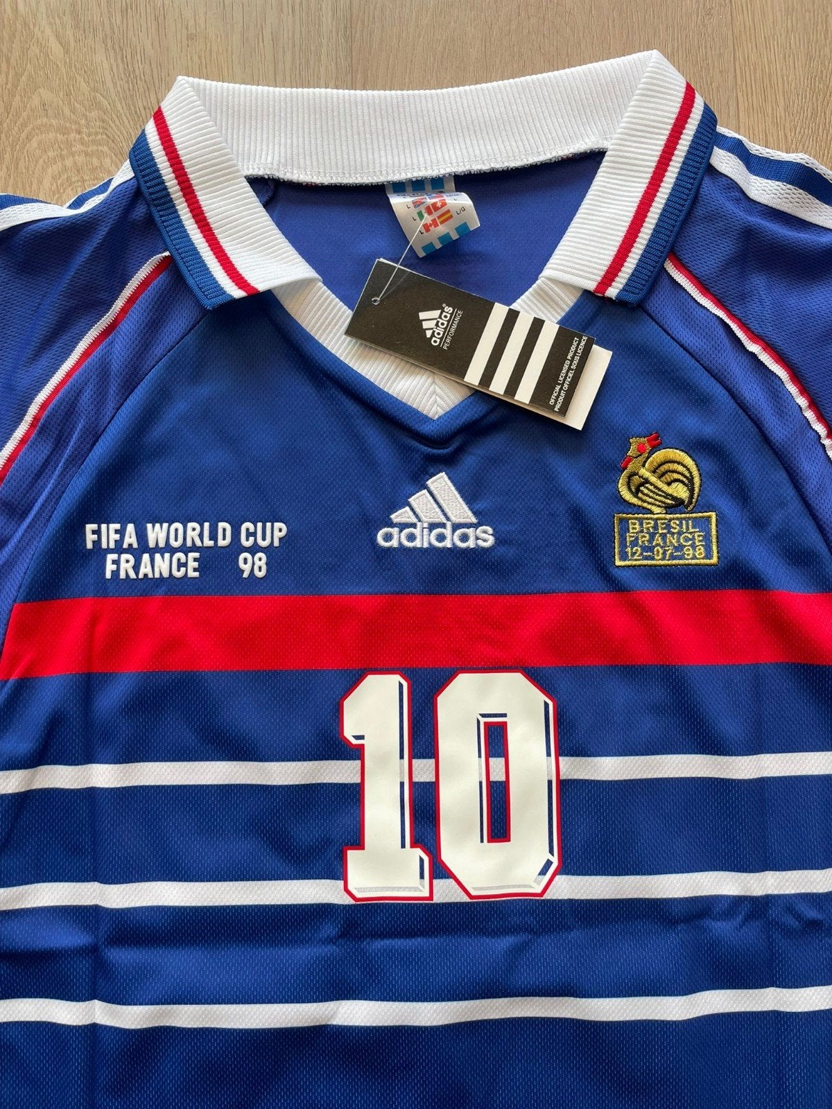 Zidane Frankrijk WK 1998 – Retro voetbalshirt #10, Sports & Fitness, Taille L, Envoi, Neuf, Maillot