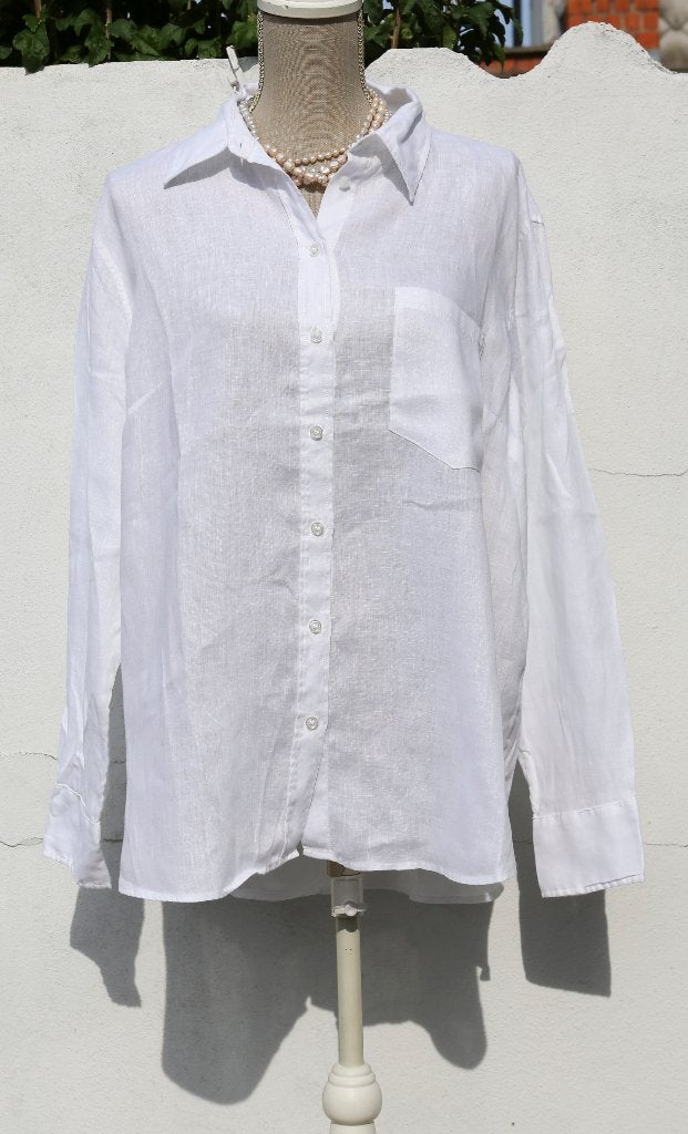 Joli chemisier en lin blanc - H&M - Taille L, Enlèvement ou Envoi, Comme neuf, Blanc, Taille 38/40 (M)