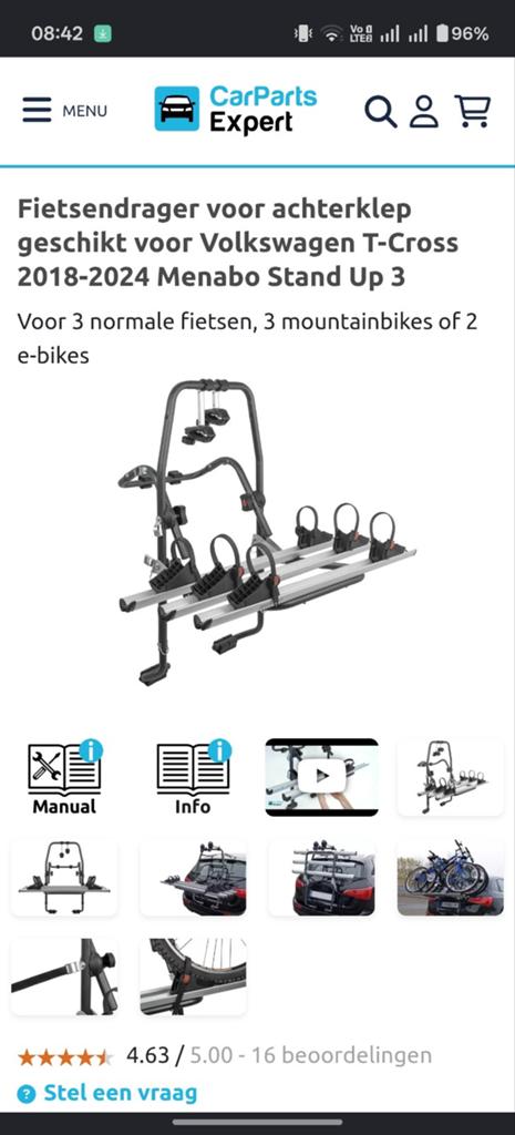 Fietsrek Opel Astra Tourer, Volkswagen t-cross, Autos : Divers, Porte-vélos, Enlèvement