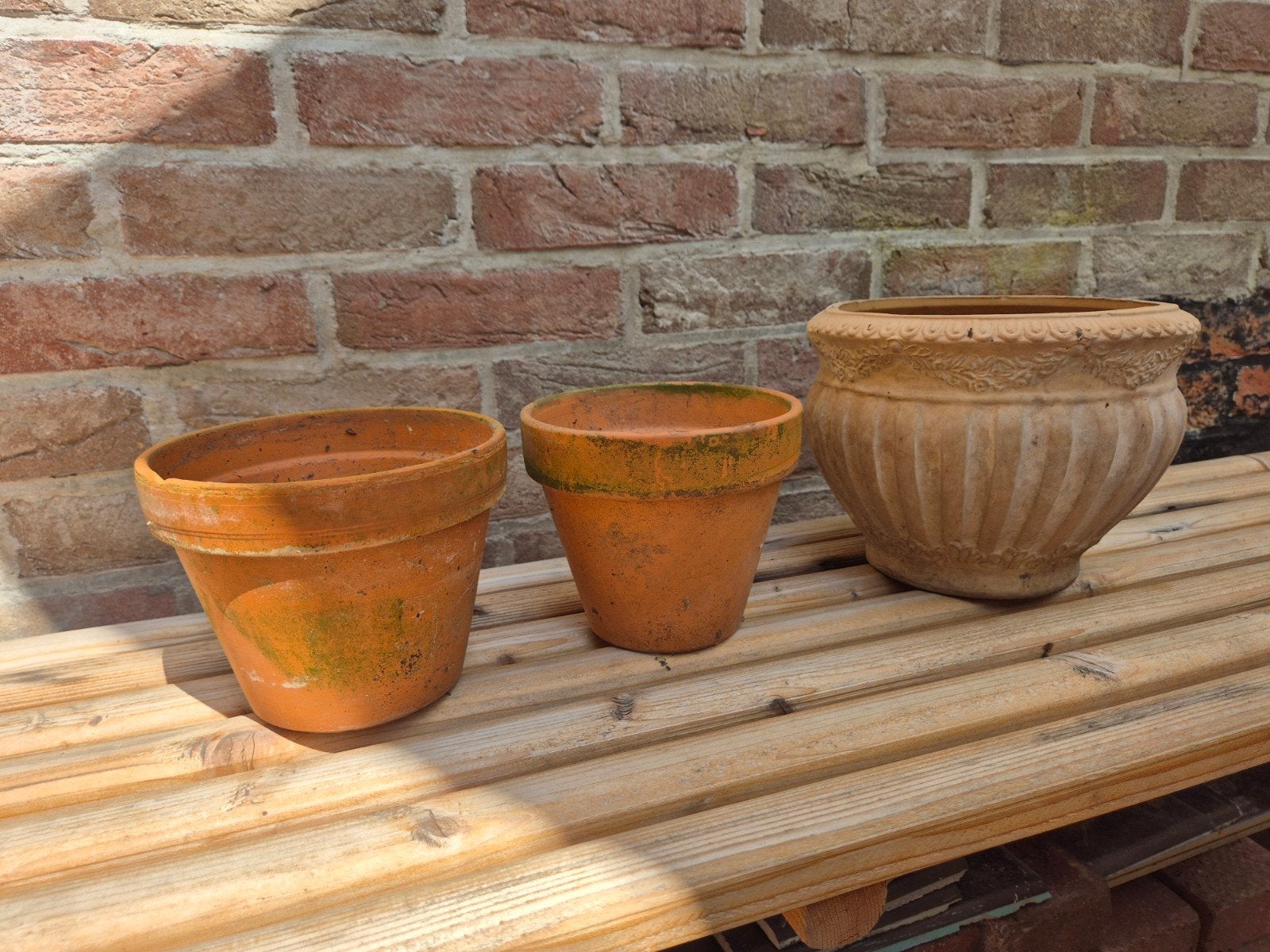 3 terracotta bloempotten, Enlèvement, Utilisé, Pierre, Balcon