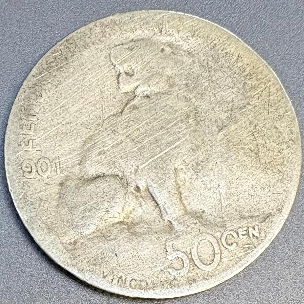 Belgique - 50 centimes 1901 - Leopold II - Argent, Timbres & Monnaies, Monnaies | Amérique, Argent, Envoi