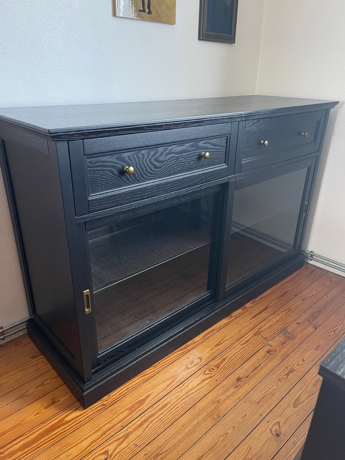 Zwarte buffetkast / dressoir schuifdeuren– 140 x 47 x 92 cm, Huis en Inrichting, Ophalen, Zo goed als nieuw