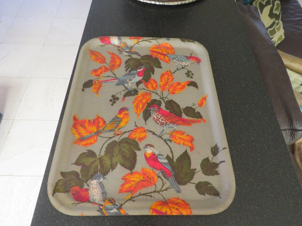 Jaren 70 dienblad vogels bloemen melamine, Ophalen of Verzenden