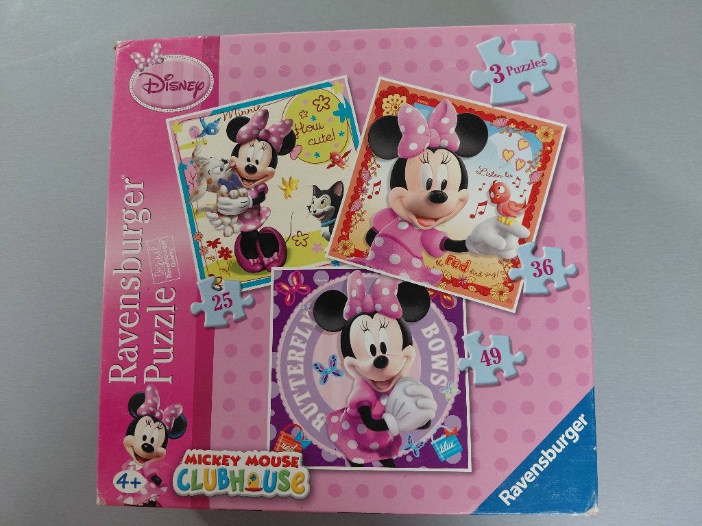 3 progressieve puzzels Ravensburger Disney Minnie, Ophalen of Verzenden, 10 tot 50 stukjes, Zo goed als nieuw, 4 tot 6 jaar