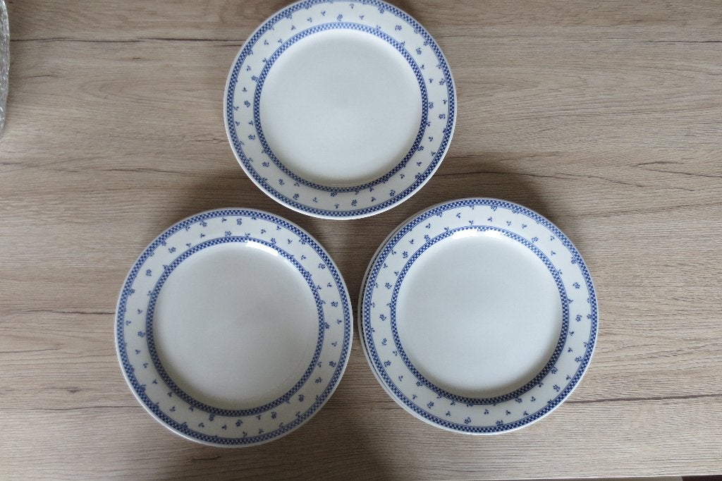 Vintage Dessertbord 6 stuks Corona Blue & White Foto 9361/62, Assiettes(s), Enlèvement ou Envoi, Vintage, Comme neuf