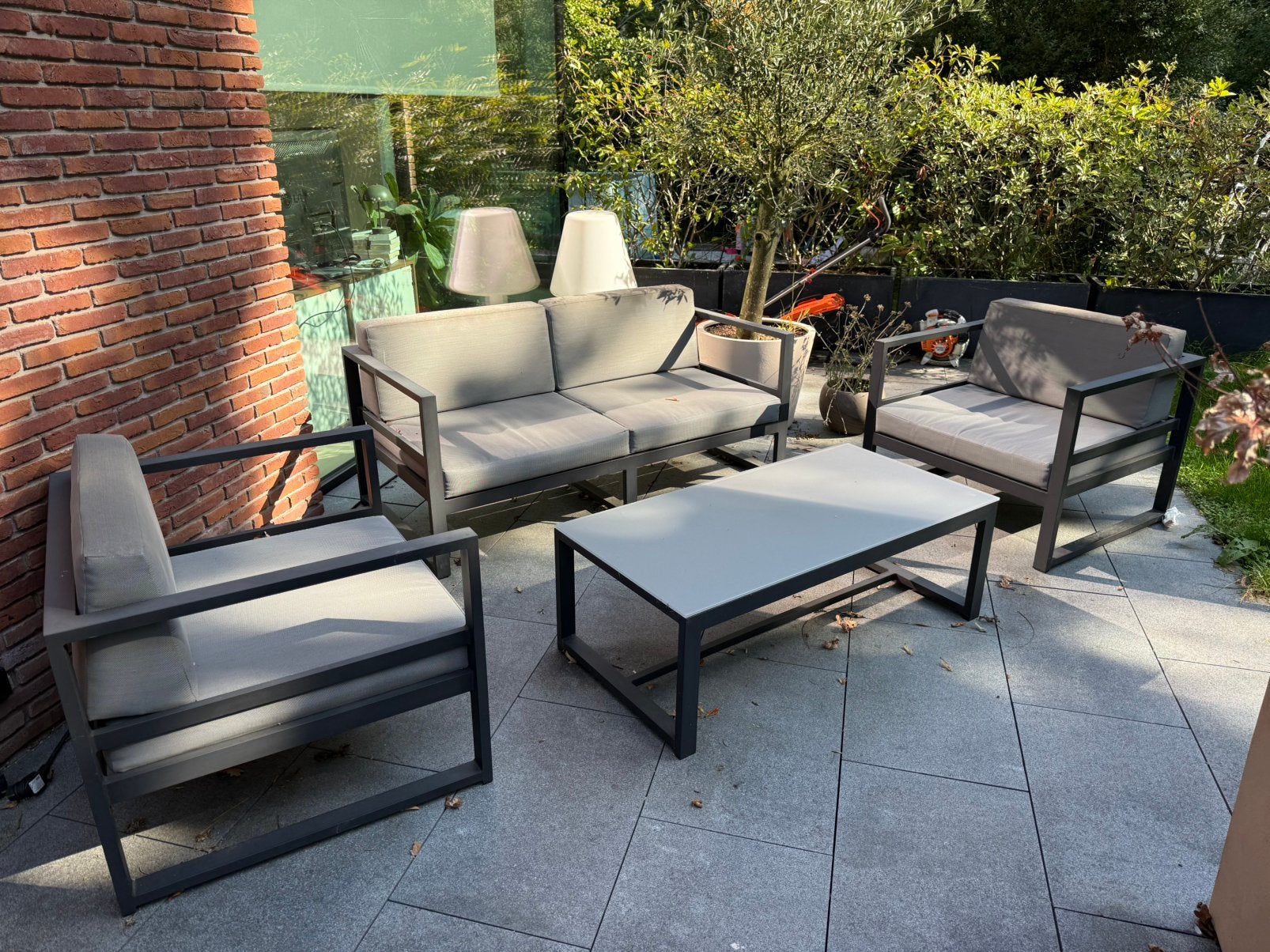 Salon de jardin lounge 4 places – alu anthracite –, Enlèvement, Comme neuf, Aluminium, 2 places