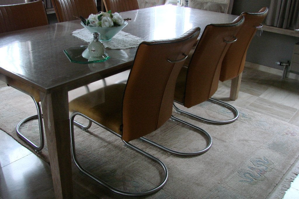 6 design eetkamer stoelen  merk H&H, Ophalen, Design leder, Gebruikt, Overige kleuren