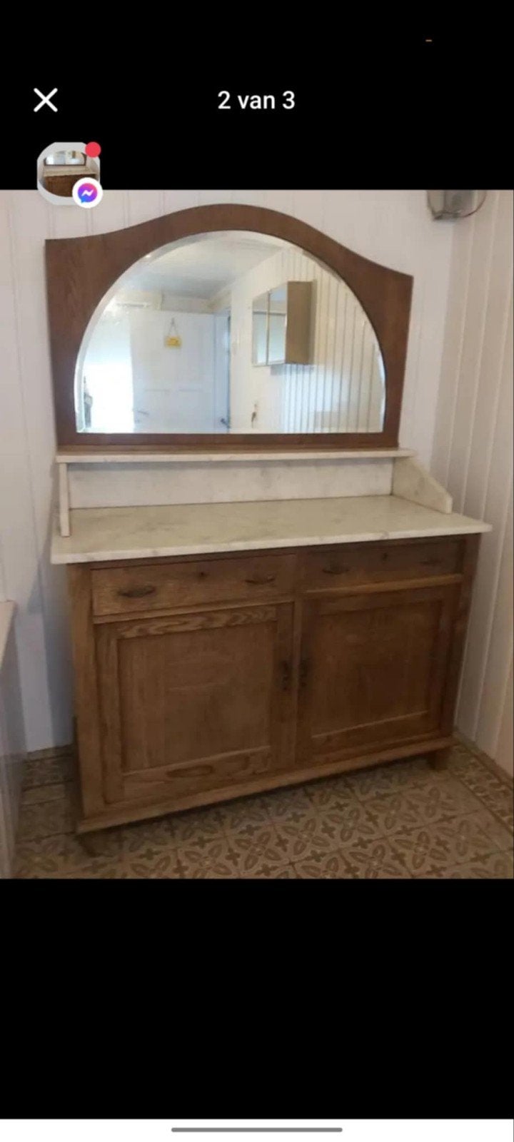 Antieke commode met spiegel, Overige materialen, Gebruikt, 100 tot 150 cm, 150 tot 200 cm