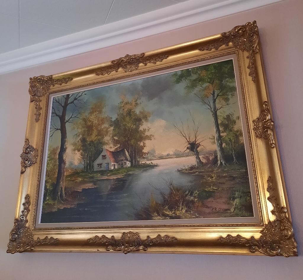 Klassiek landschapsschilderij in mooie sierlijst, Antiek en Kunst, Ophalen