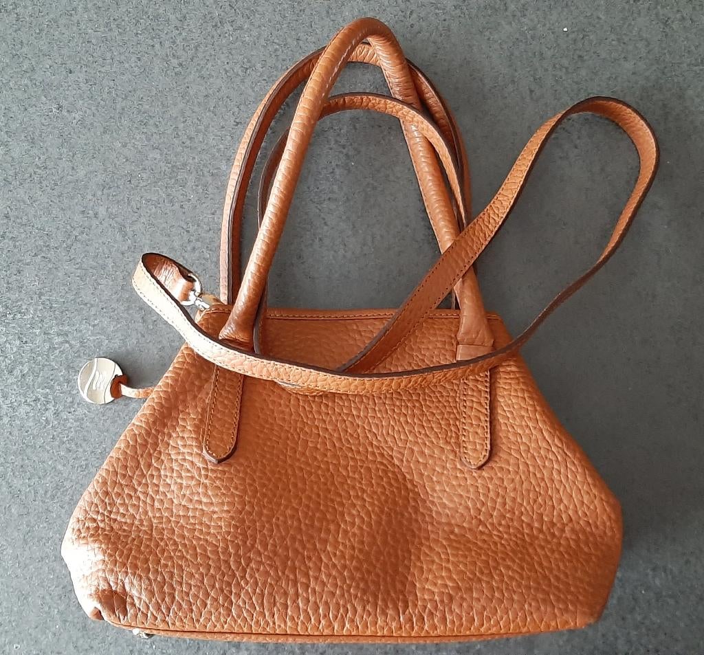 Te koop: Mooie bruine lederen dameshandtas., Enlèvement ou Envoi, Comme neuf, Brun, Sac à main