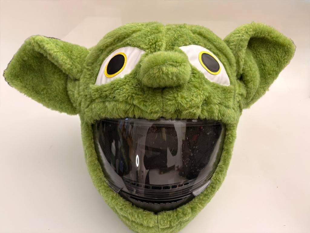 Pluchen helmhoes voor motorhelm – groen figuur, Motoren, Ophalen, Tweedehands, Kinderen, Overige typen