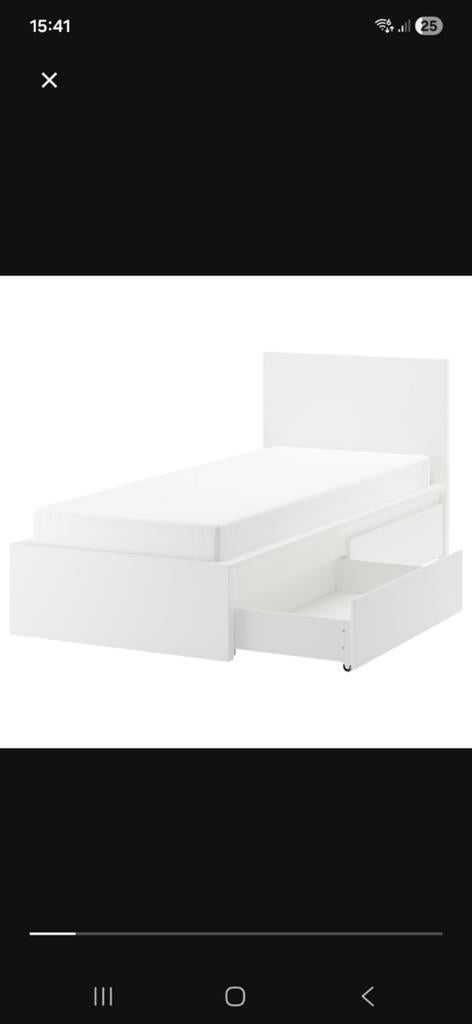 IKEA MALM wit bed met dubbele lade 
Boxspring 90x200cm, Overige materialen, Gebruikt, 90 cm, Eenpersoons