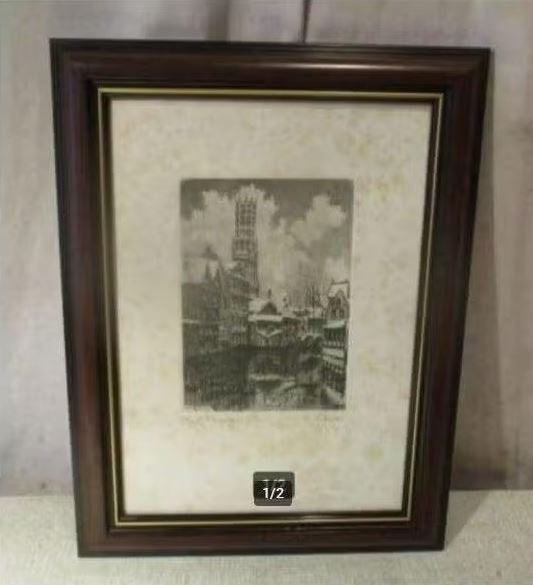 Mooi Oude Ets 'Oud Brugge' - gesigneerd, Ophalen of Verzenden, Stadsgezicht, Ets, Genummerd