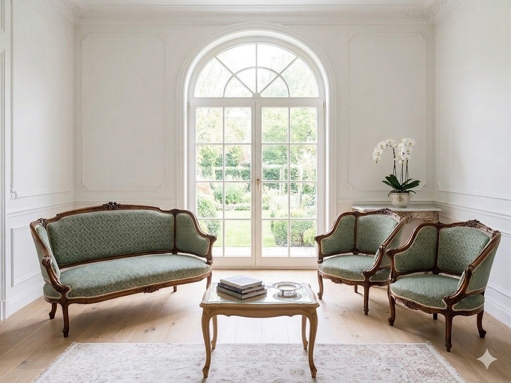 Elegante Rococo salonset met zetels en stoelen, Maison & Meubles, Canapés | Coins salons complets, Comme neuf, Bois, Enlèvement