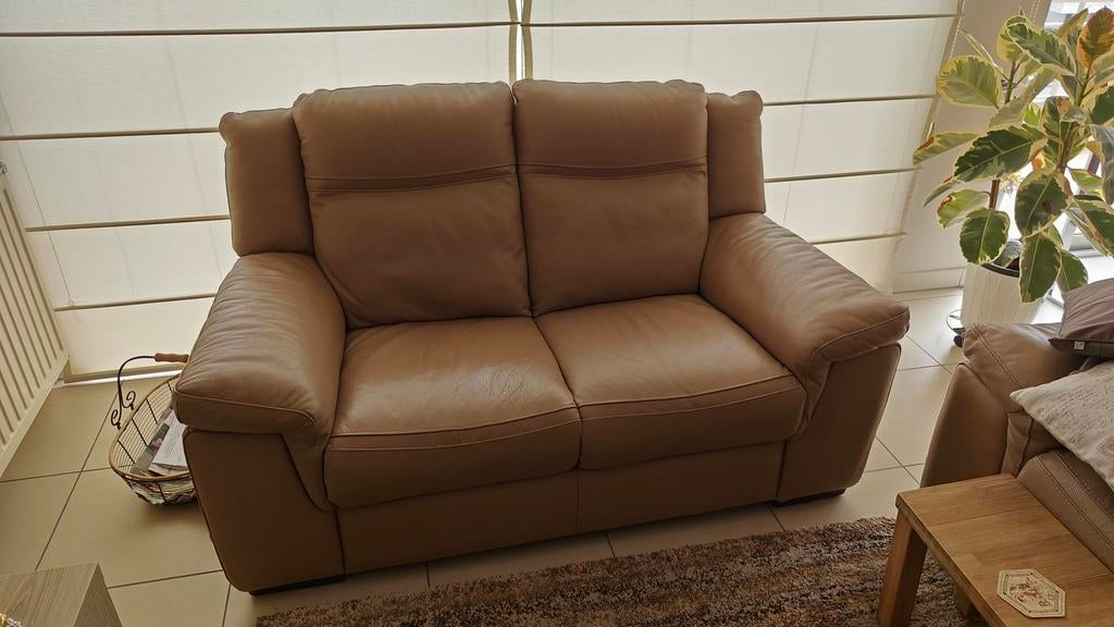 Lederen salon met dubbele relax, Ophalen, Gebruikt, Rechte bank