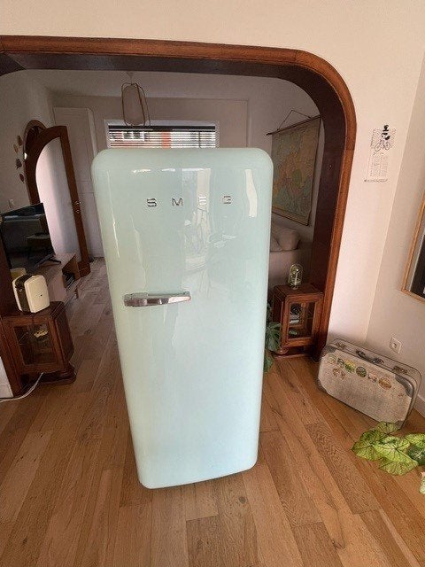 Pastelgroene 50's style Smeg Koelkast, Avec compartiment congélateur, Comme neuf, 200 litres ou plus, 60 cm ou plus