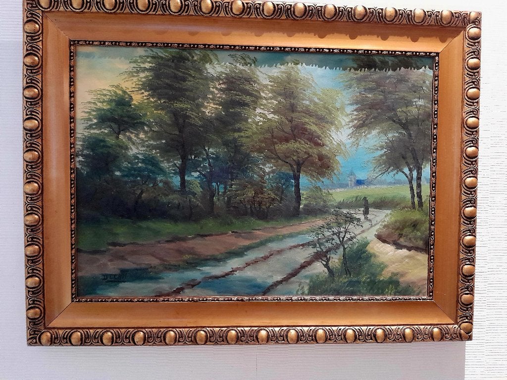 Tableau Huile sur toile paysage Signé Delah Bon État, Antiquités & Art, Enlèvement