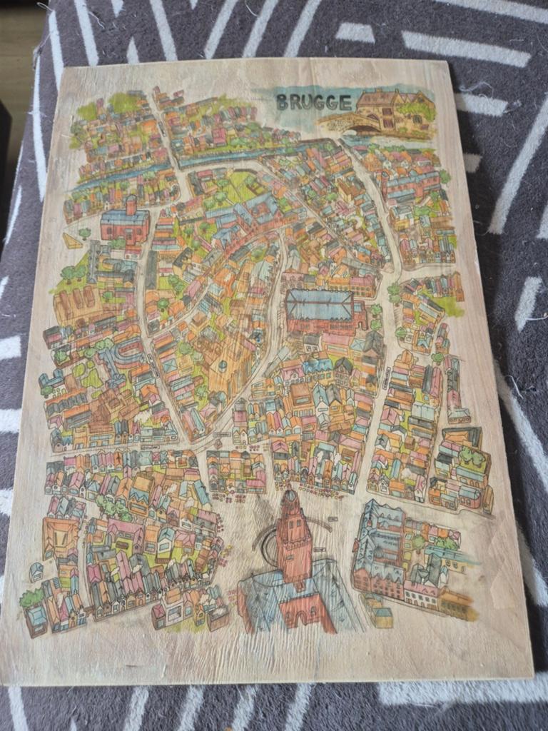 Plattegrond op houten paneel Brugge, Verzenden