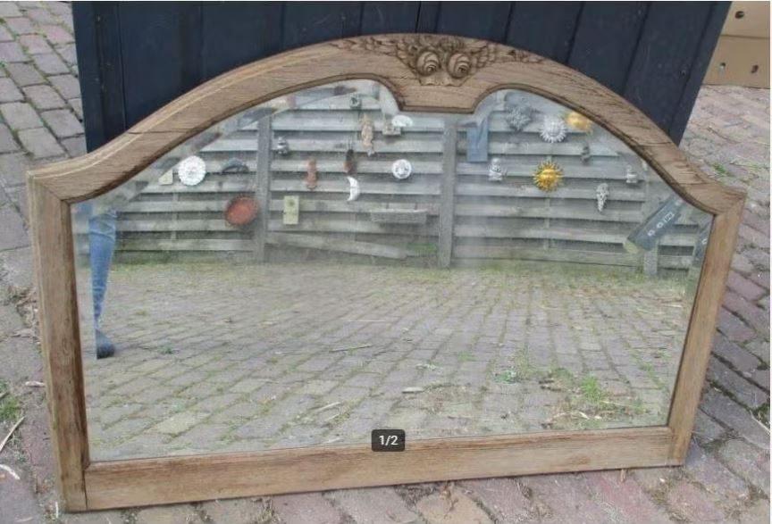 Beau grand miroir ancien en bois - 113x74, Enlèvement ou Envoi, Autres formes