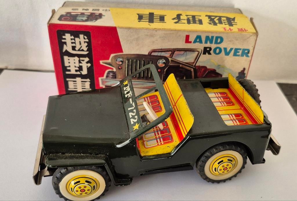 Vintage blikken landrover/jeep met doos., Antiek en Kunst, Antiek | Speelgoed, Ophalen of Verzenden