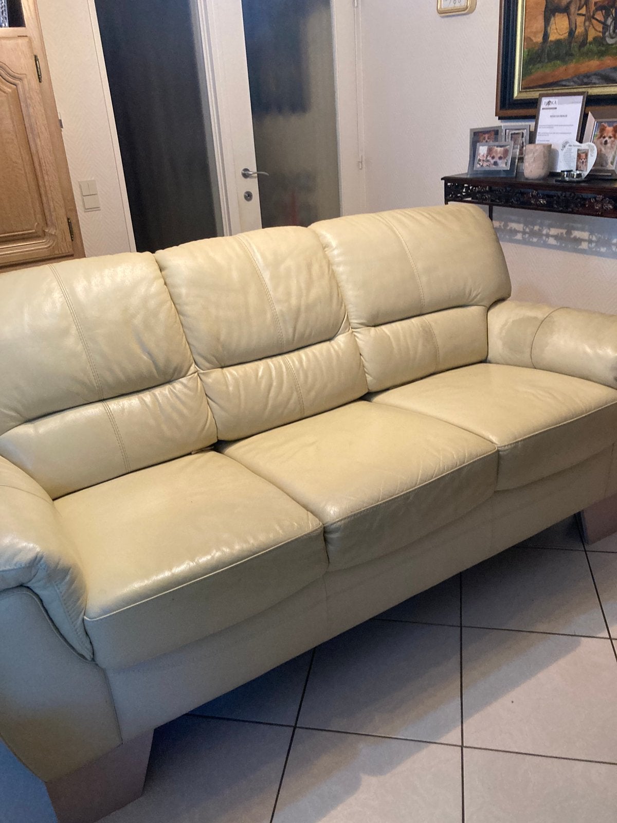 Te koop tweezit en driezit ecru, Ophalen, Kunststof, Gebruikt, Tweepersoons