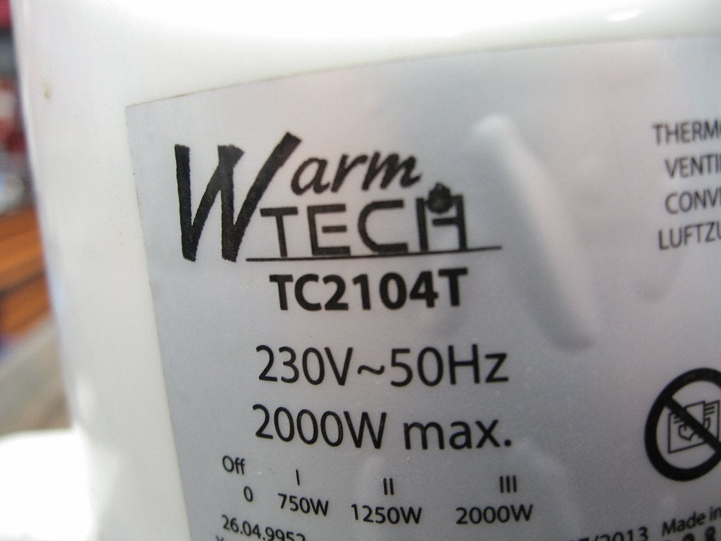 Chauffage électrique Warm TECH TC 2104 T 2000W, 800 watts ou plus, Comme neuf, Enlèvement, Radiateur