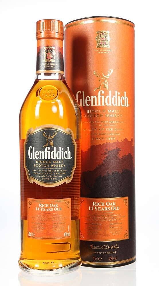 Glenfiddich 14 RICH OAK whisky (3 tubes in originele doos), Ophalen of Verzenden, Nieuw, Overige typen, Vol