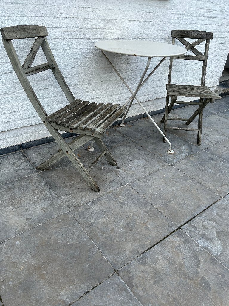 KLAPSTOEL TUIN X2+RONDE TAFEL, Tuin en Terras, Ophalen, Gebruikt, Rond, Metaal