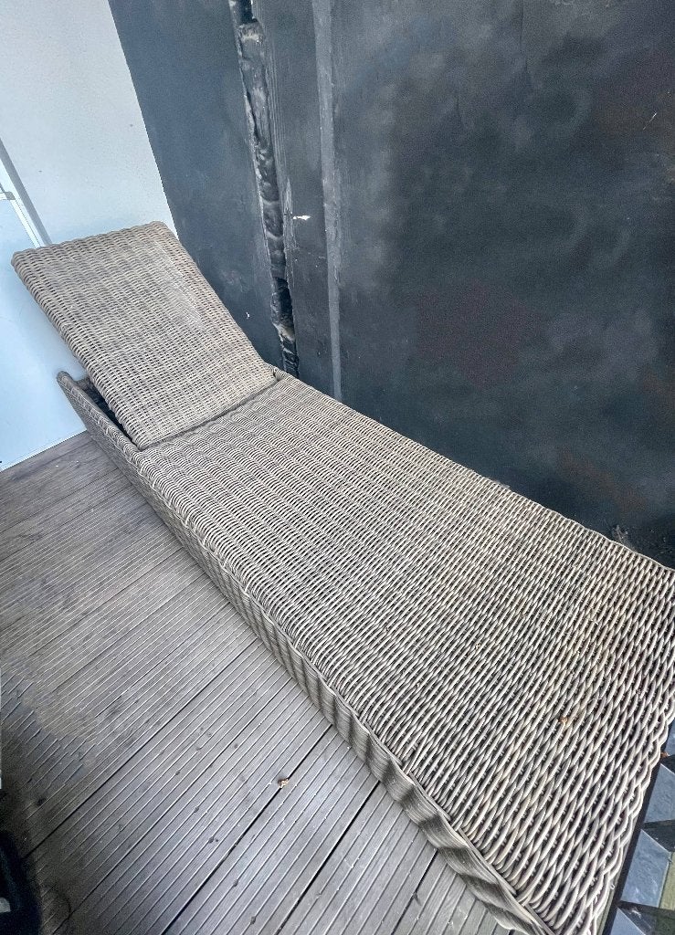 Poly-rattan ligbed / lounger – grijs/naturel bruin, Jardin & Terrasse, Chaises longues, Enlèvement, Utilisé, Synthétique, Pliant