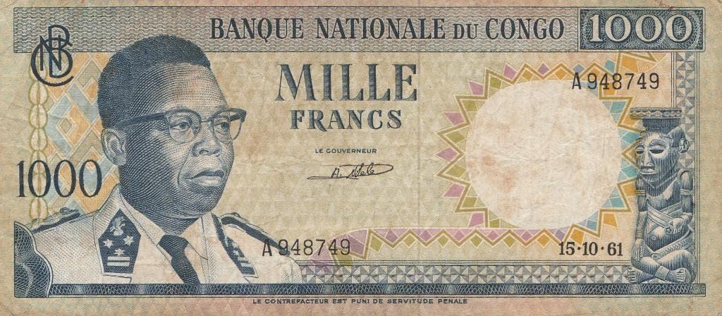 Billet de 1000 francs de 1961 au Congo, Timbres & Monnaies, Billets de banque | Afrique, Enlèvement ou Envoi, Autres pays