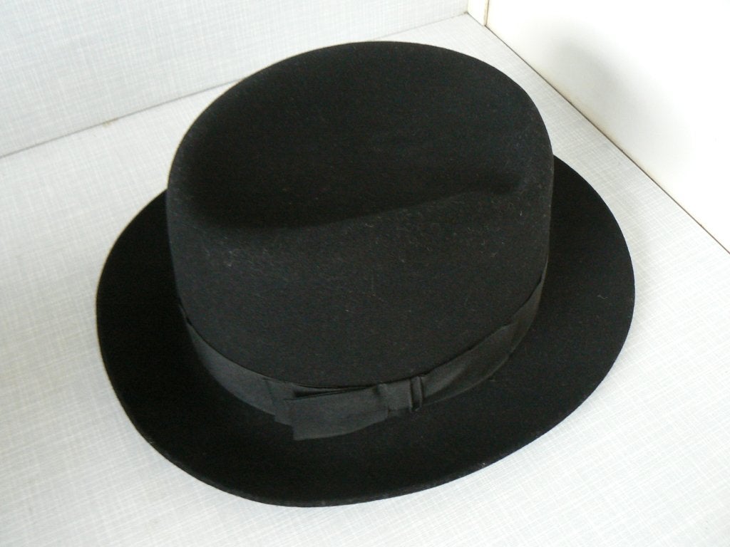 Zwarte herenhoed 53cm, Ophalen, Gedragen, 57 cm (M, 7⅛ inch) of minder, Hoed