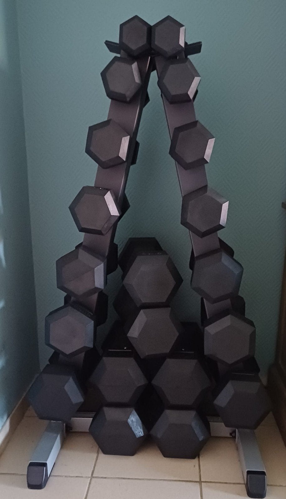 Complete Hexagon Dumbbell Set 2,5 t/m 25 kg + Heavy Duty Rek, Sport en Fitness, Ophalen, Dumbbell