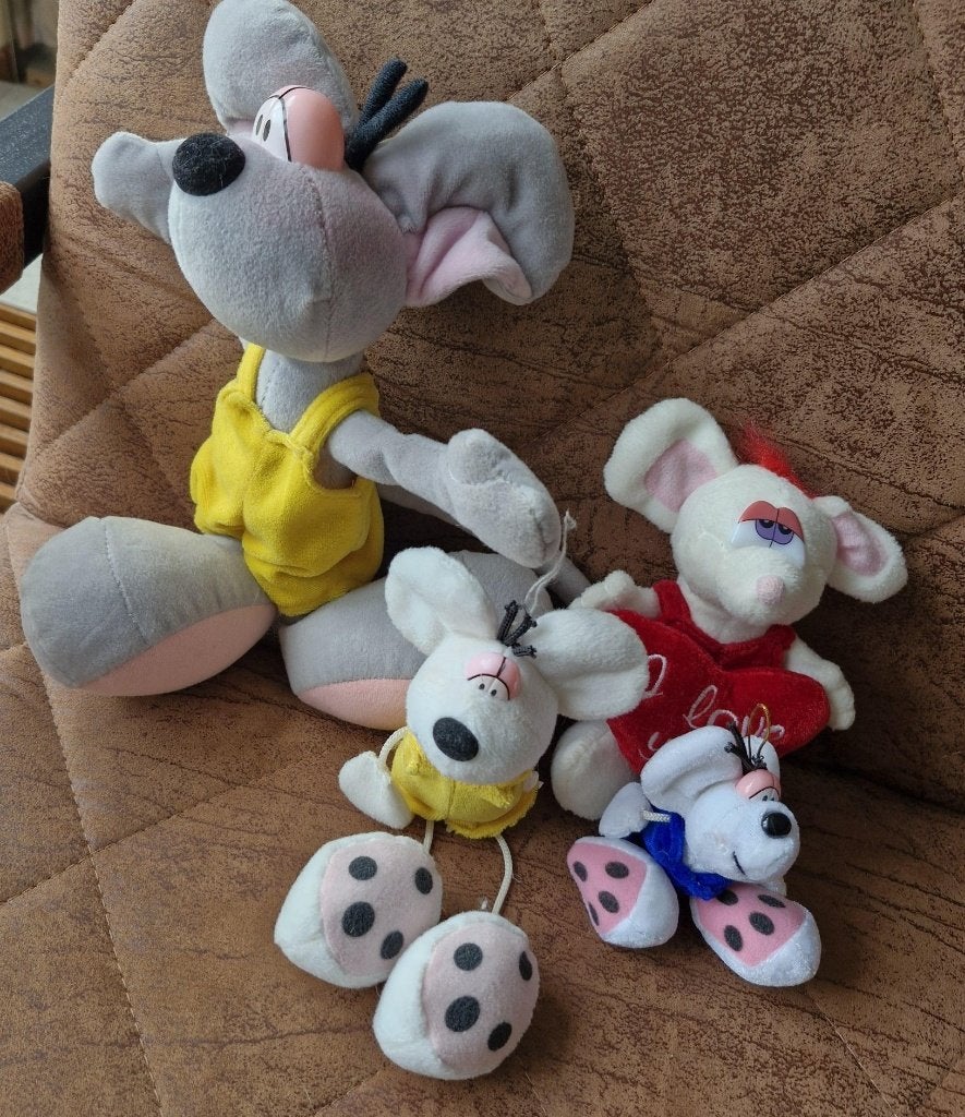 (Namaak) Diddl knuffels - 4 stuks - geel/rood/blauw, Kinderen en Baby's, Speelgoed | Knuffels en Pluche, Verzenden, Gebruikt, Geel
