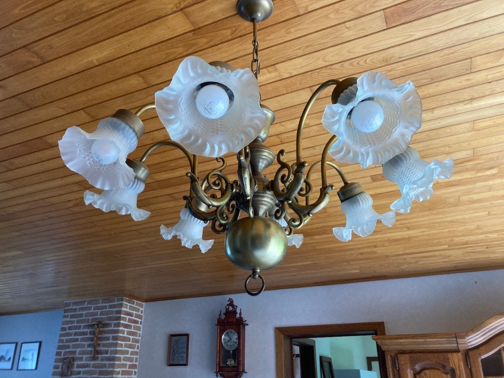 Mooie koperen kroonluchter met 8 lampen. Zeer goede staat, Ophalen, Zo goed als nieuw, Metaal, Landelijk