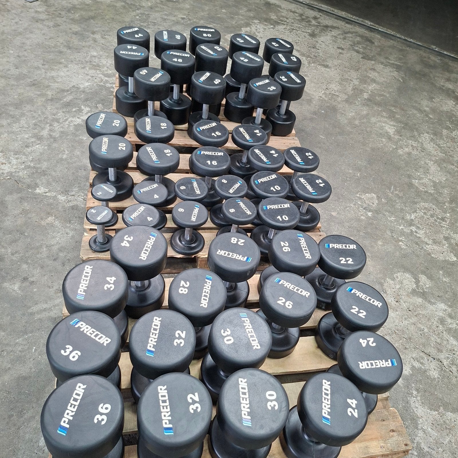 Precor Pu Urethane Dumbells Set 2 kilo tot 50 kilo Compleet, Enlèvement