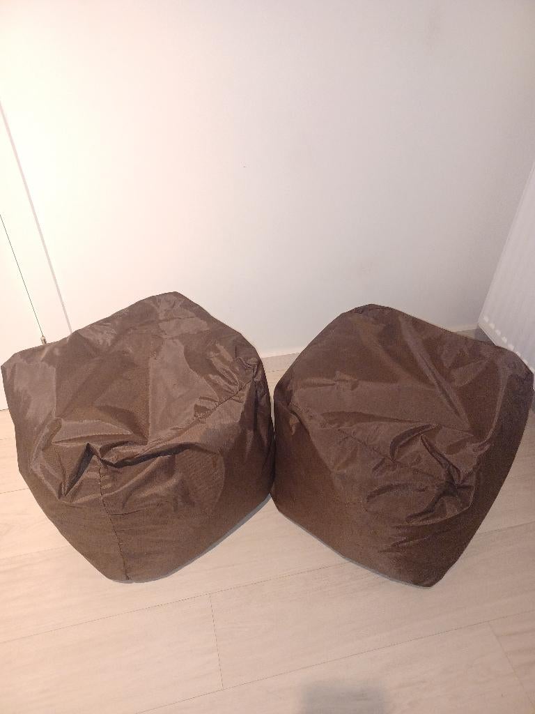 Twee zitzakken, Enlèvement, Comme neuf, Brun, Pouf