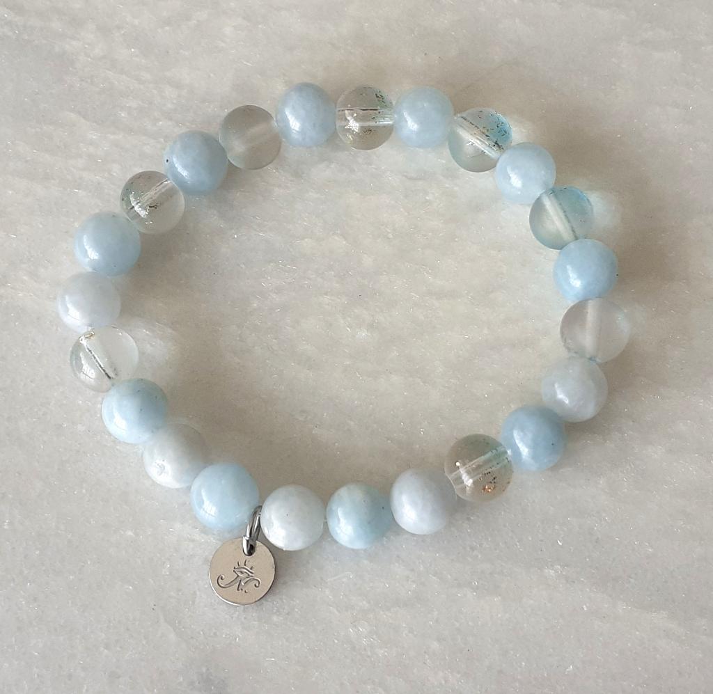 Kralenarmband aquamarijn met glitter kralen Nogu, Handtassen en Accessoires, Armbanden, Overige materialen, Met bedels of kralen