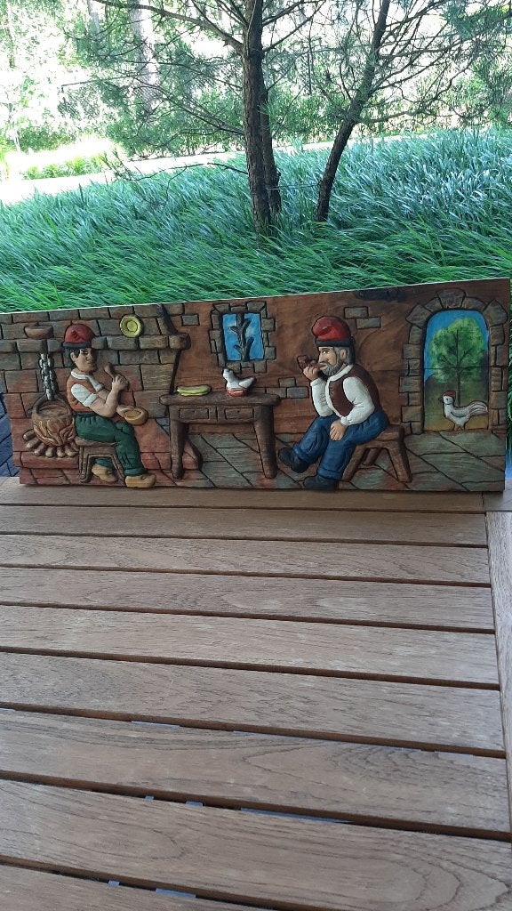 Houten kunstwerk boerderijtafereel, Ophalen, Overige onderwerpen, 50 - 100 cm, Wanddecoratie