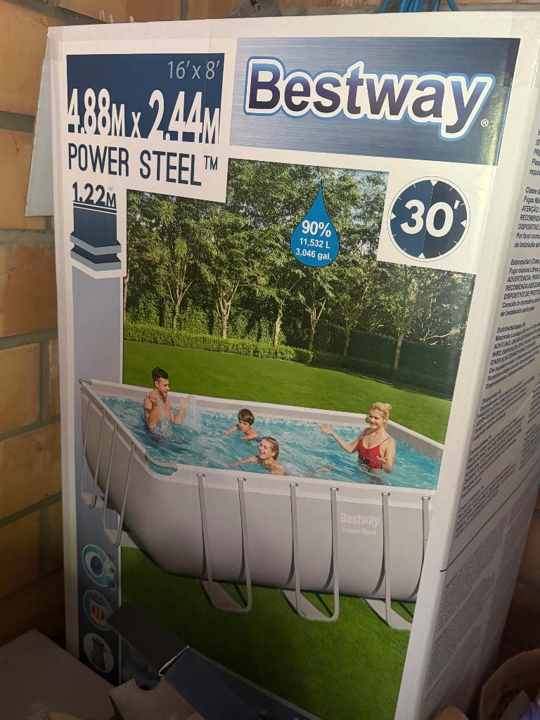 Zwembad Bestway Power Steel 488x244x122 cm, 200 tot 300 cm, Nieuw, Rechthoekig, Ophalen