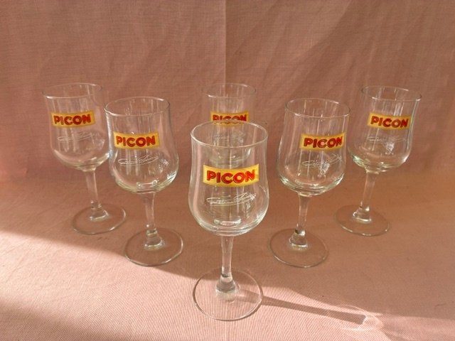 6 verres Picon sur pied « Gaetan Picon », légèrement incurvé, Enlèvement ou Envoi, Comme neuf, Ustensile